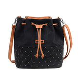 REPRCLA New Rivet Bucket Bag Zipper Women Shoulder Bag