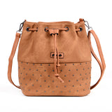 REPRCLA New Rivet Bucket Bag Zipper Women Shoulder Bag