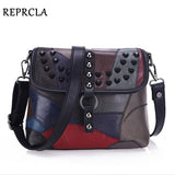 REPRCLA New Genuine Leather Bag Rivet Women Messenger Bags Crossbody